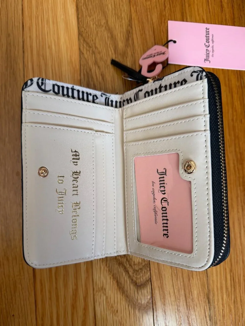 Juicy Couture Black Embossed Wallet Rhinestone JC Charm NWT